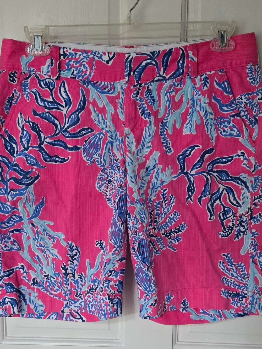 Lilly Pulitzer "Chipper Short" textured 10" inseam pink blue coral reef sz 10